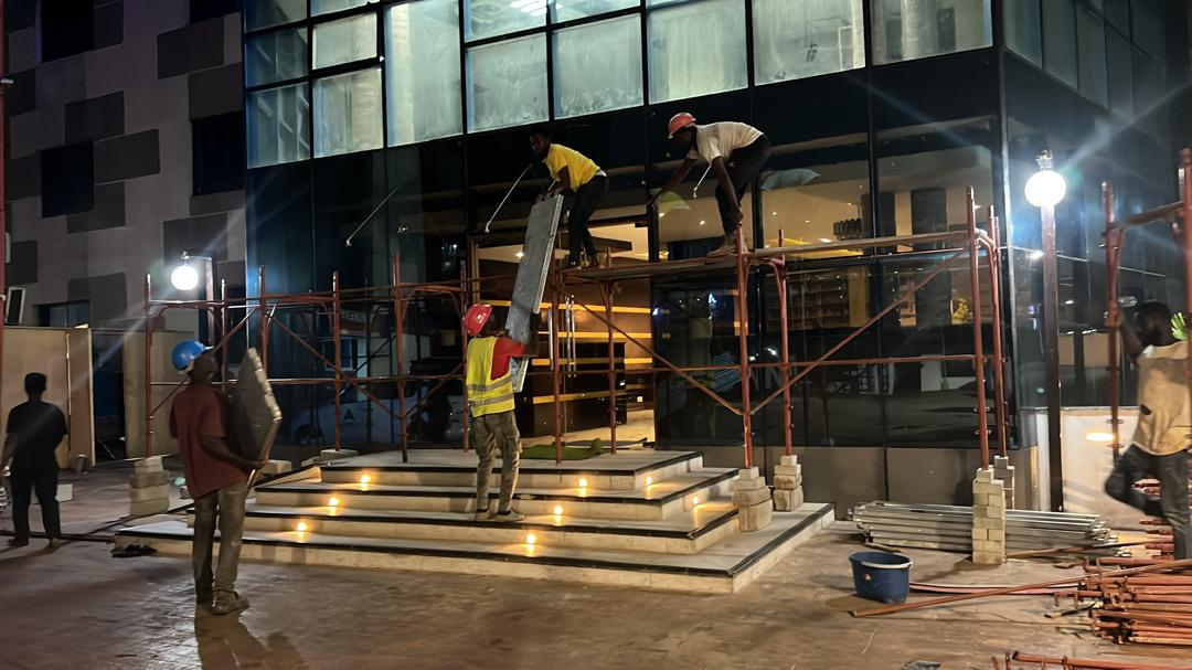 Scaffolding assembly in progress